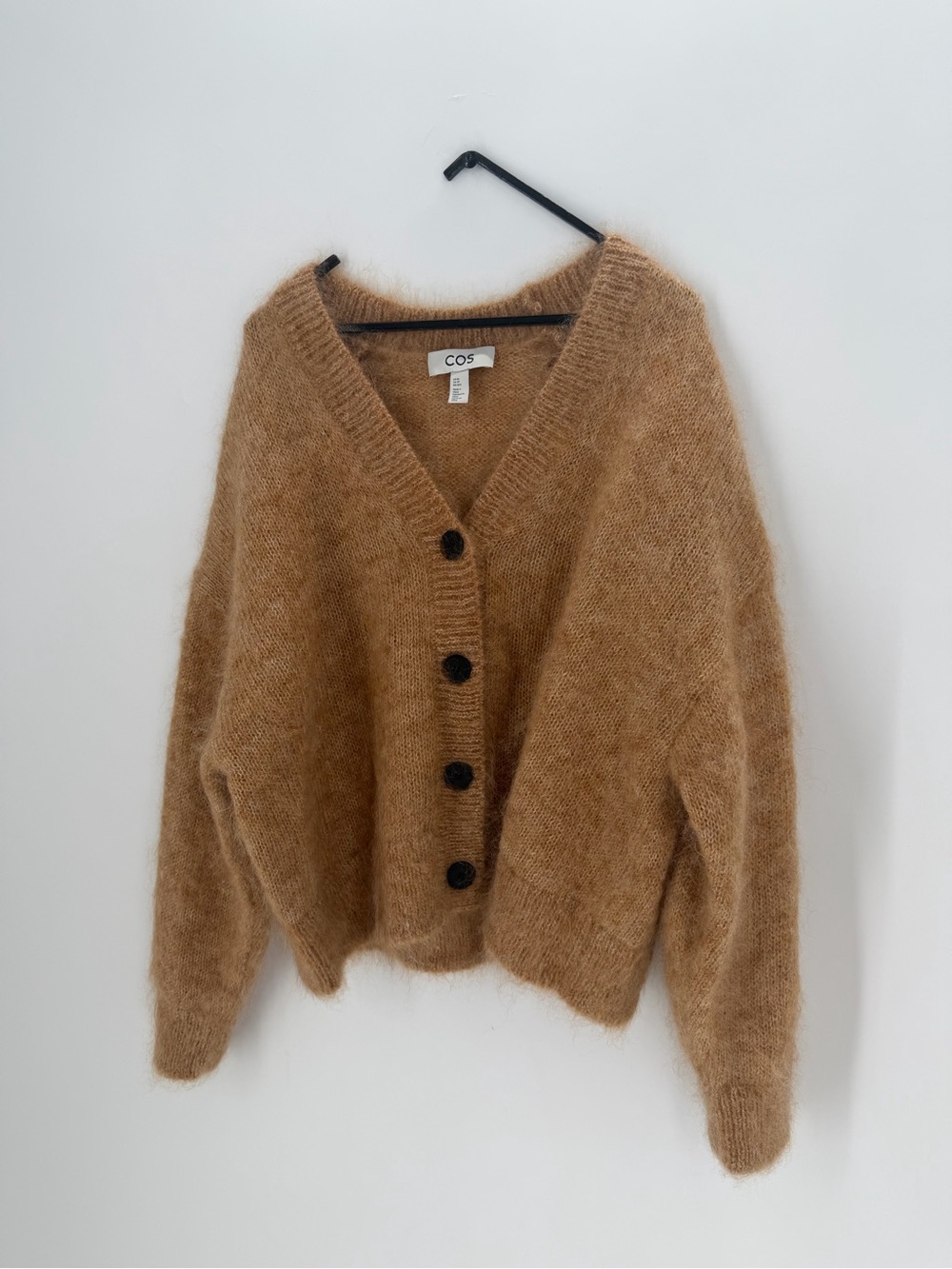 Cos Mohair Wool Blend V Neck Cardigan In Camel Melange - Picture 3 of 7